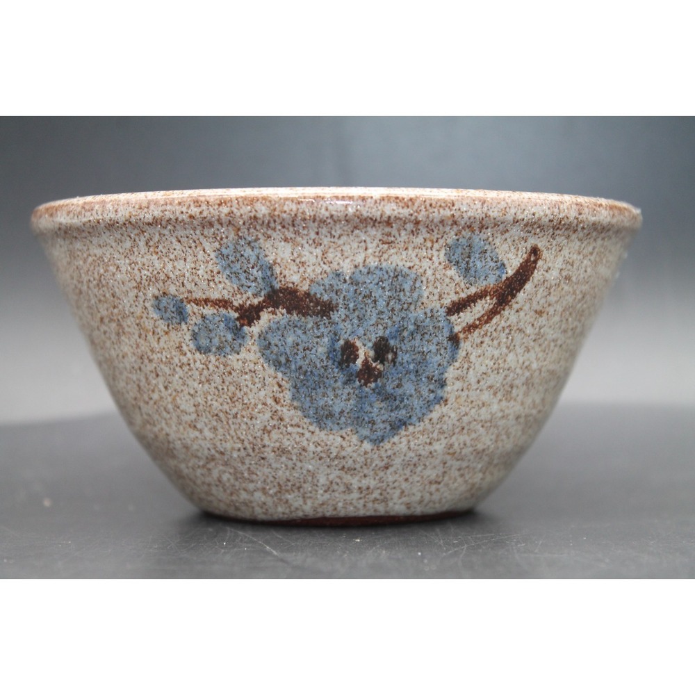 Old Time Pottery Winthrop WA 1988 Studio Stoneware Bowl Blue Floral 5.375in